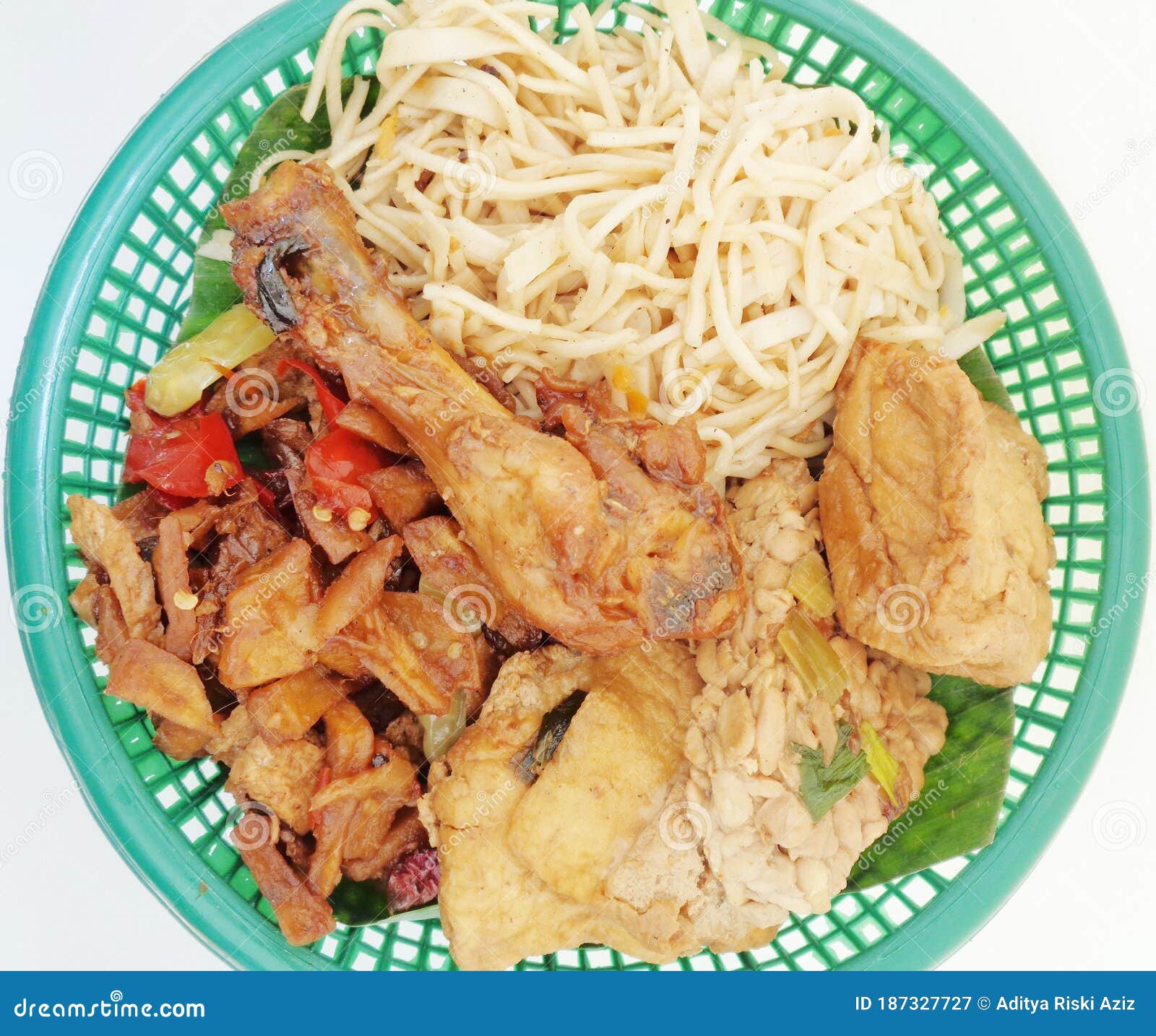berkat indonesian thanksgiving food with white background. berkat is thanksgiving food from javanese. berkat contain of rice, fr