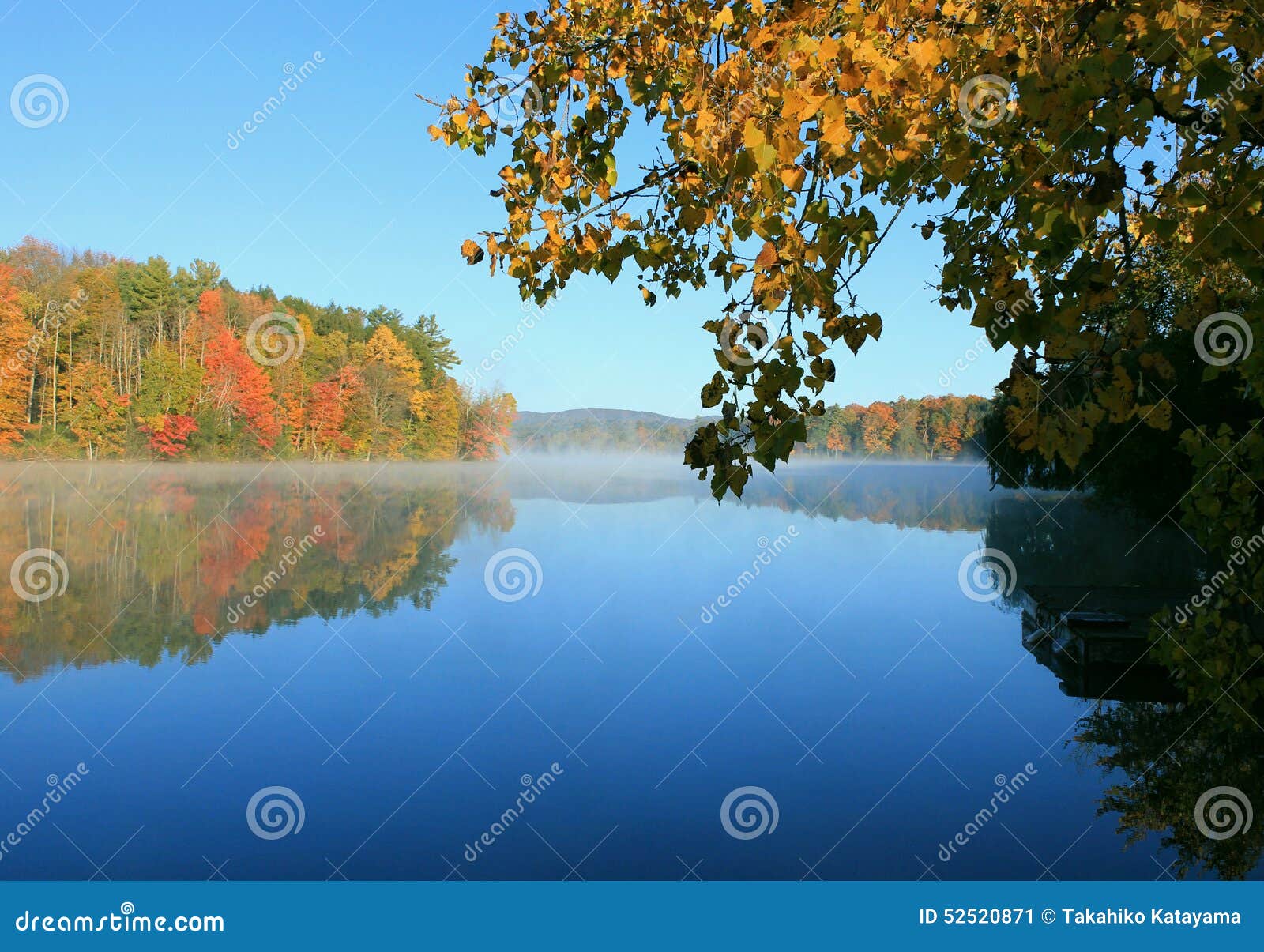 Berkshire Fall Foliage Reflected on Lake Stock Image - Image of vivid ...