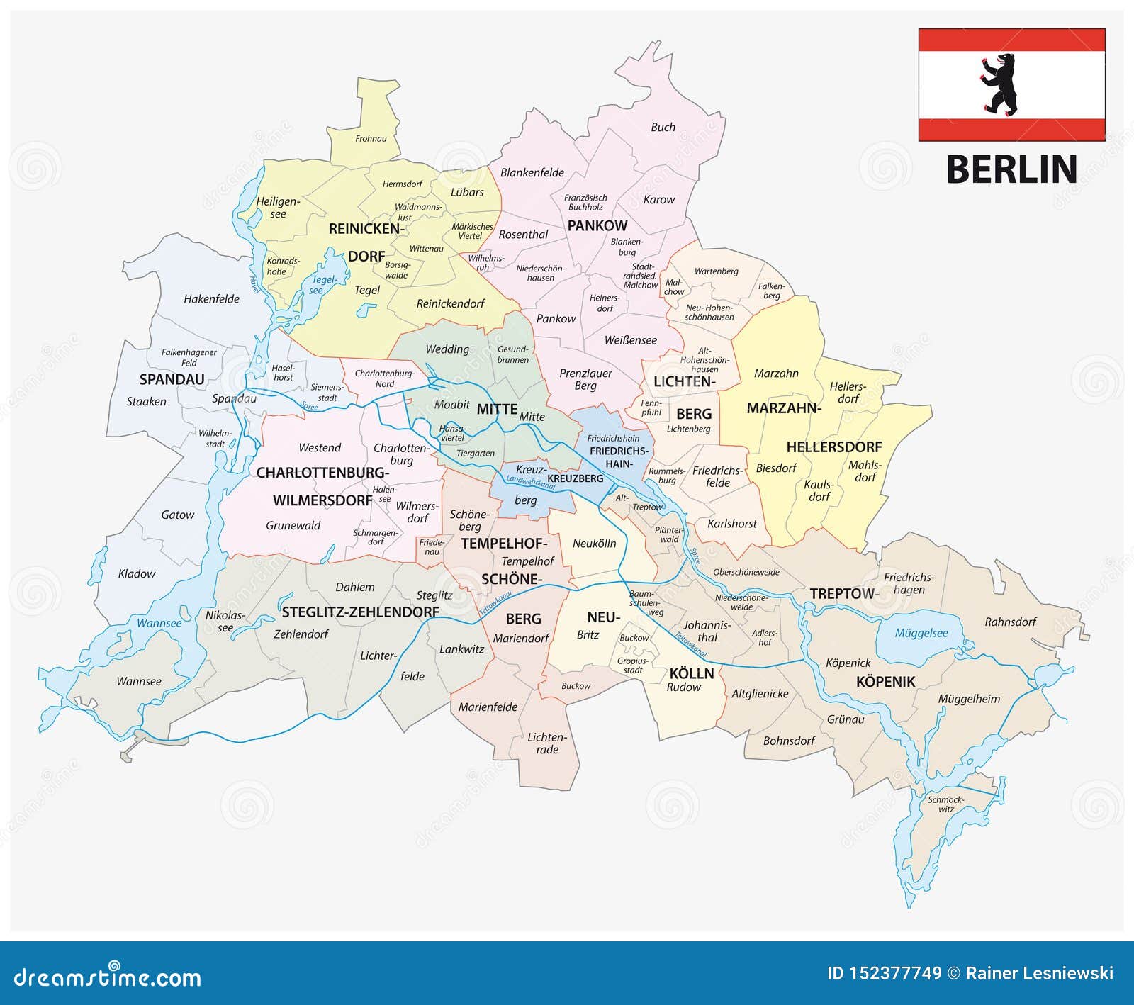 Berlin Administrative and Political Map with Flag Stock Vector