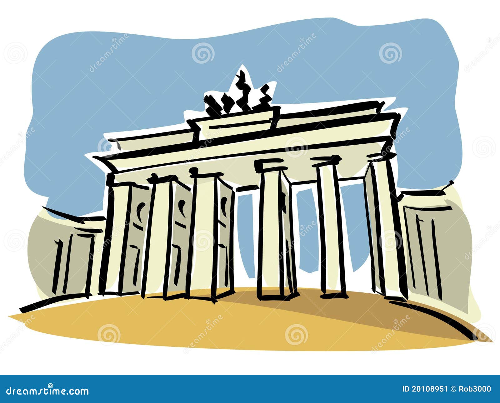 The Brandenburg Gate In Berlin. Hand Drawn Pencil Sketch Illustration