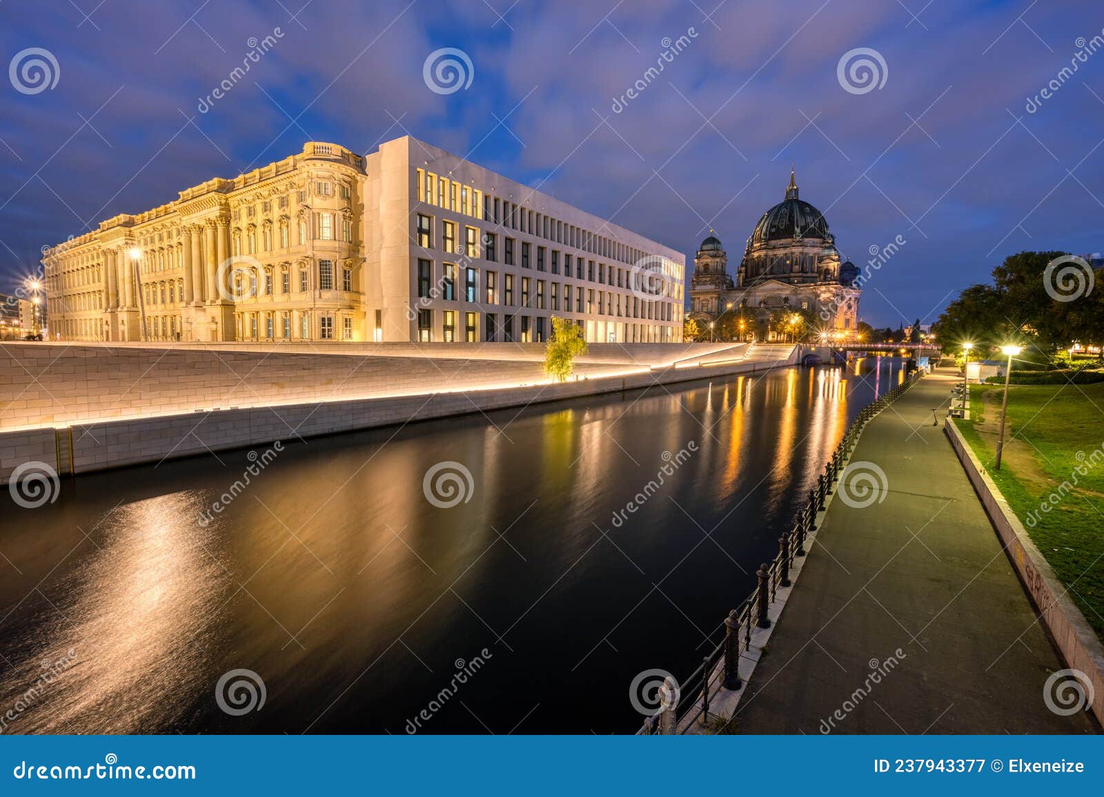 the berlin cathedral and the rebuilt city palace at dawn