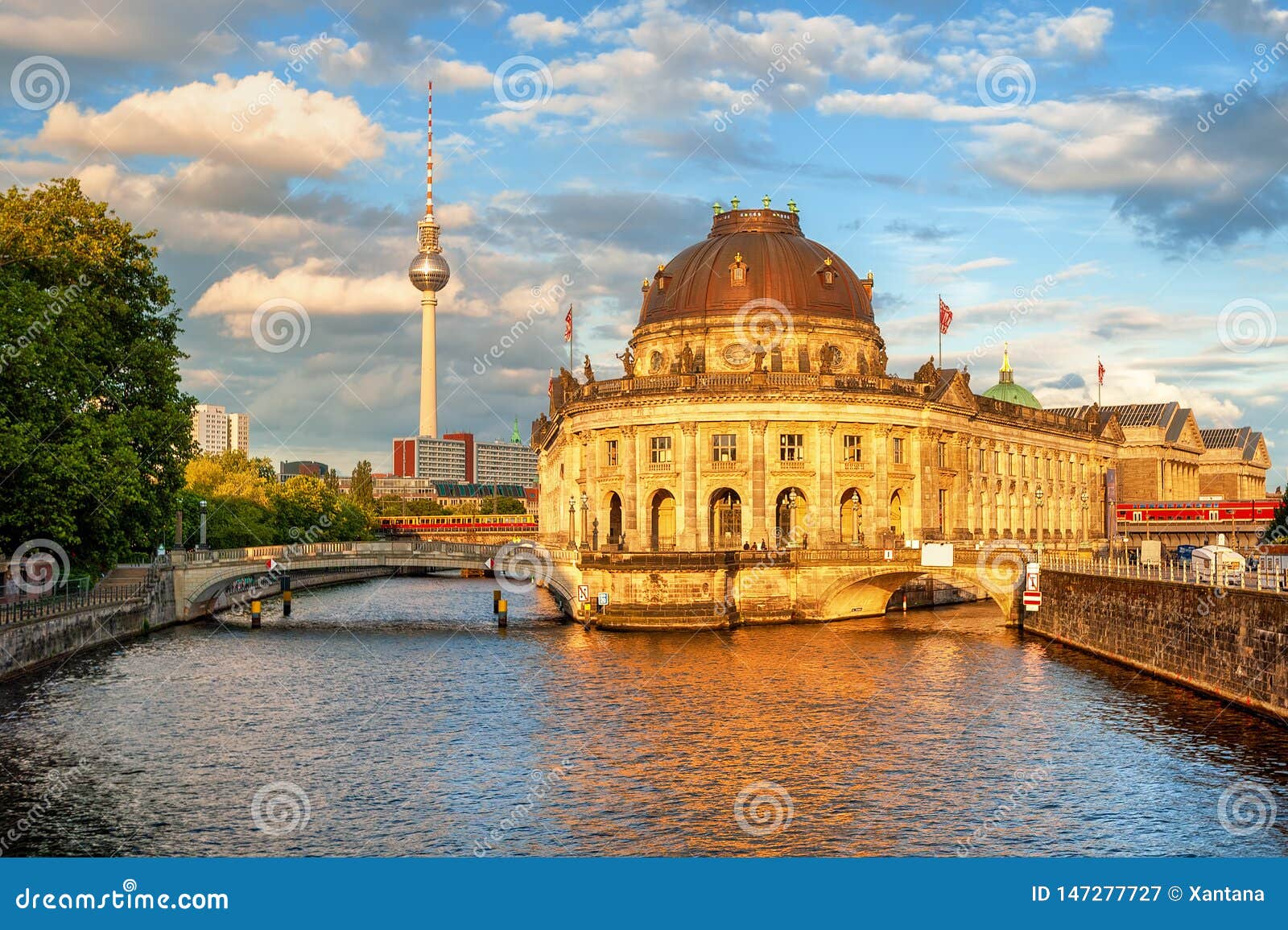 berlin, germany, museum island, spree river and alexanderplatz