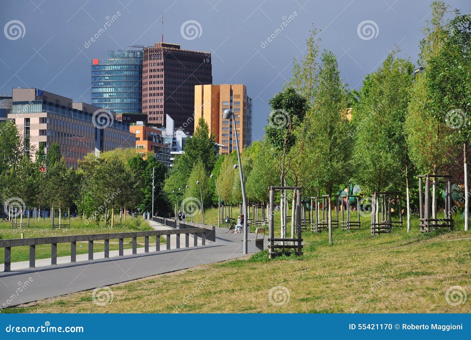 berlin, potsdamer platz and urban park view. germany