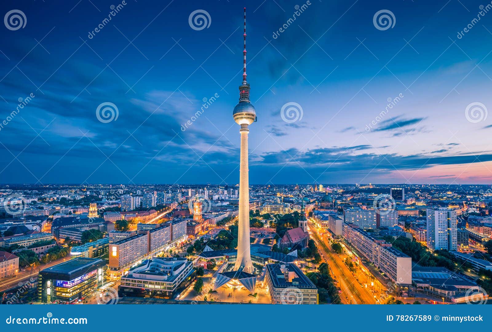 berlin skyline panorama with famous tv tower at alexanderplatz in twilight