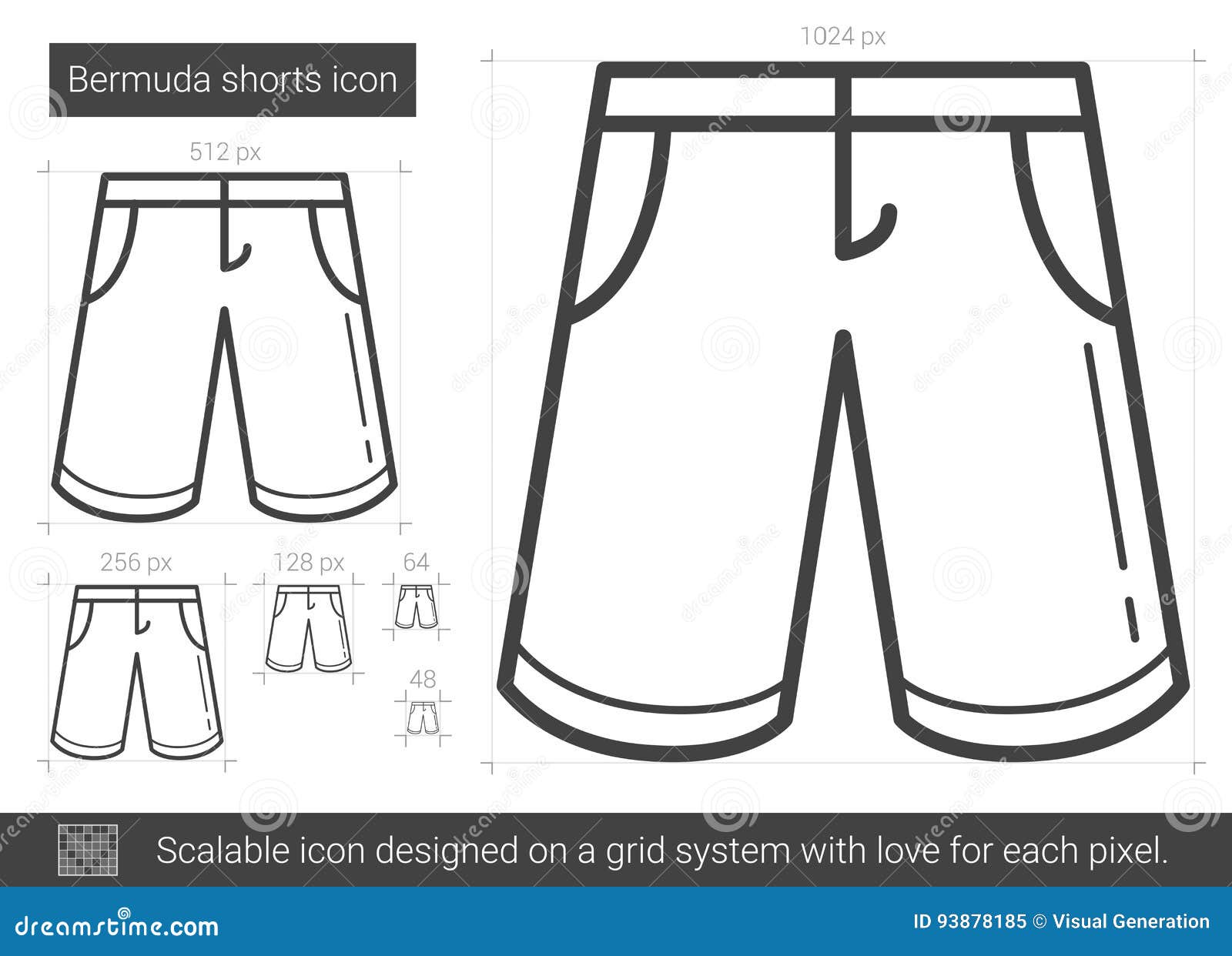 Bermuda shorts line icon. stock vector. Illustration of drawing - 93878185