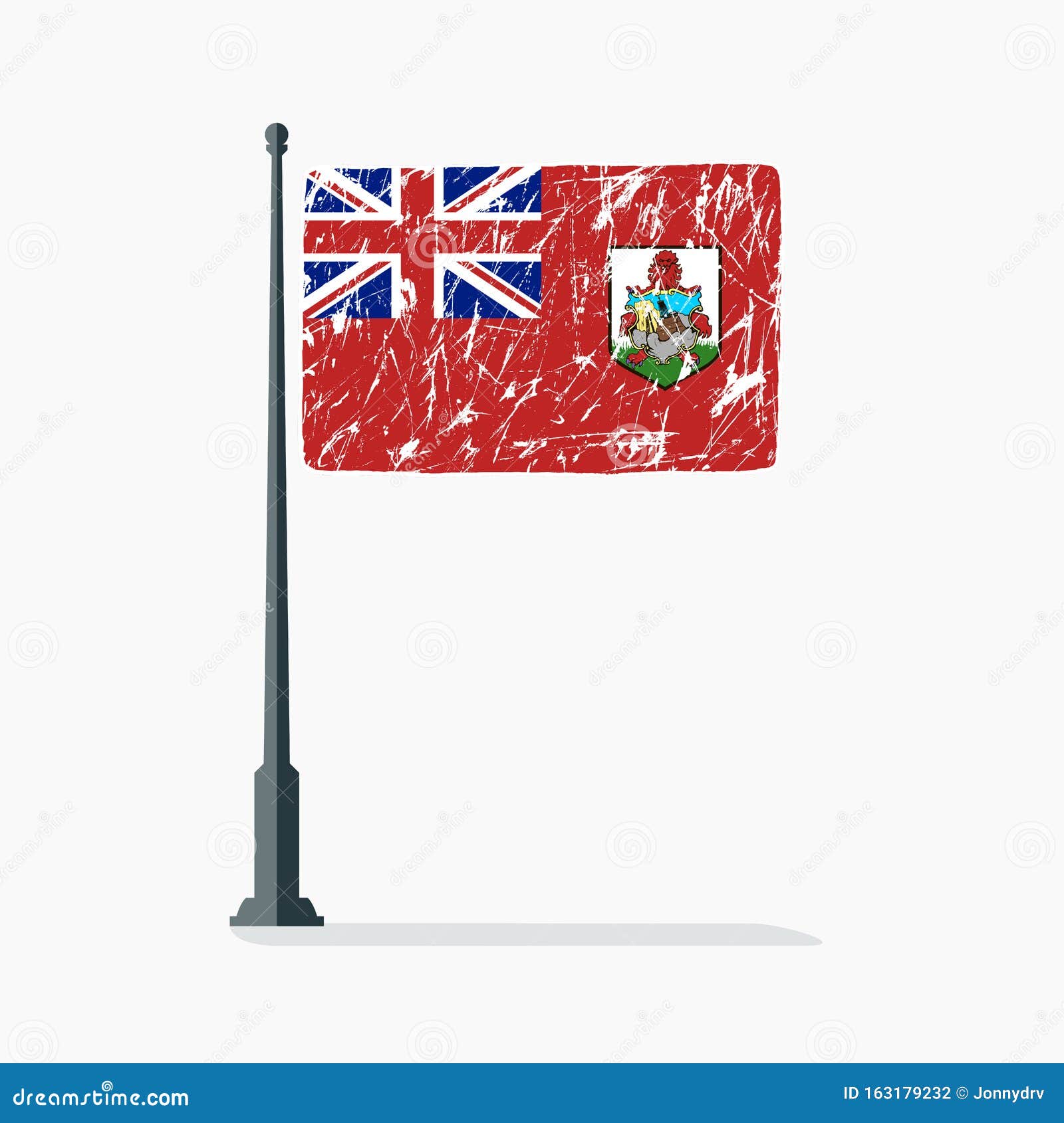 bermudas flag with scratches,  flag of bermudas on flagpole with shadow.