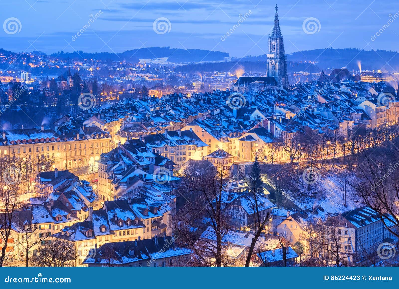 bern old town snow covered in winter, switzerland
