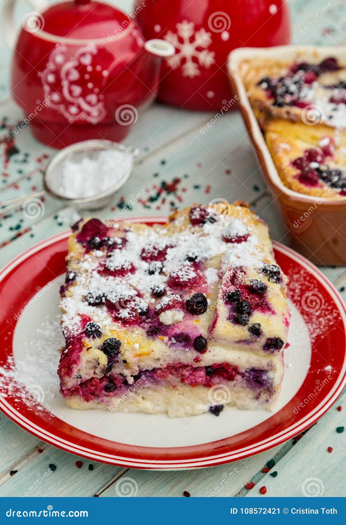 Berries Bread Pudding with Powdered Sugar Stock Image Image of