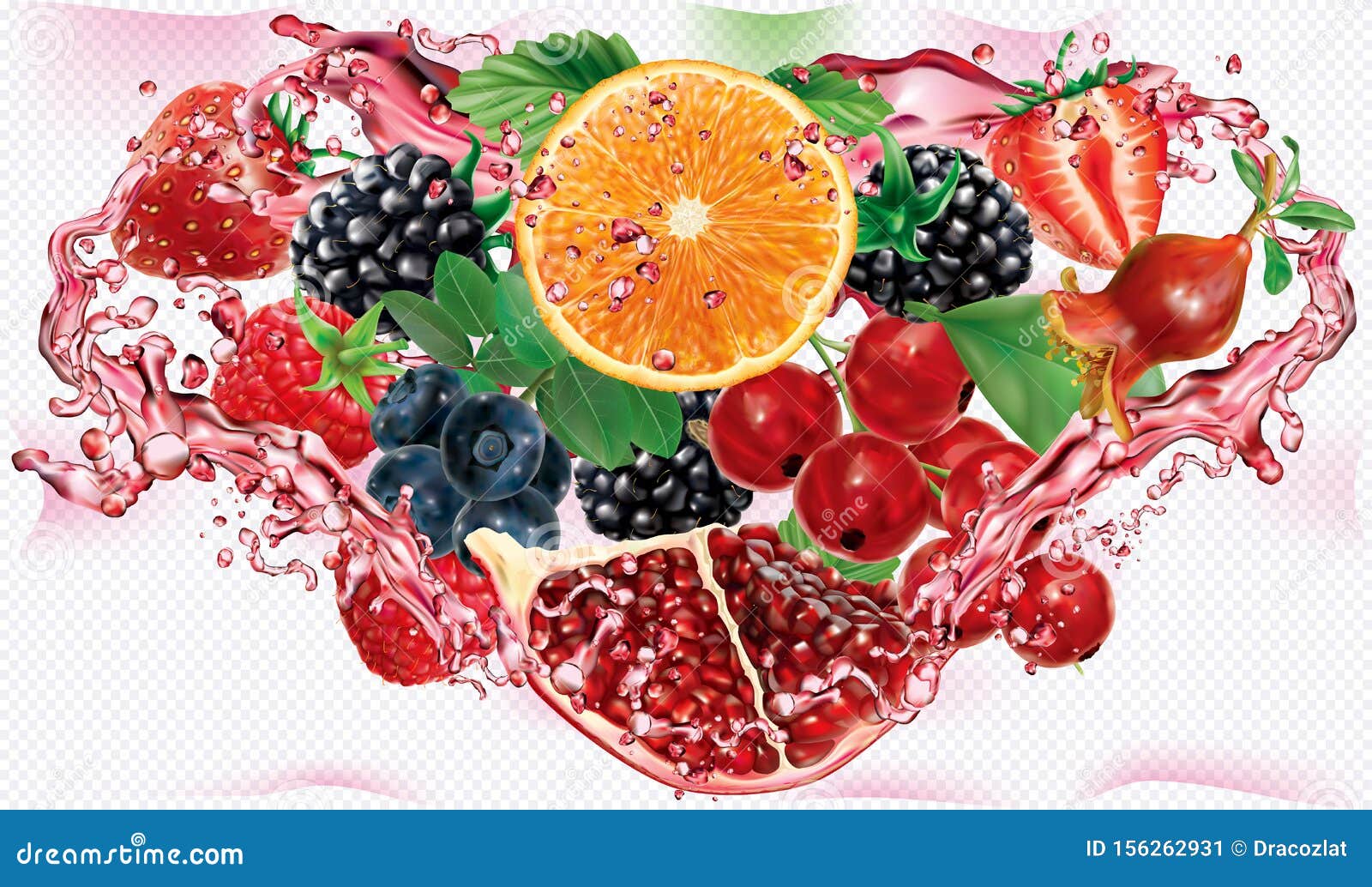 Berries and Citrus Mix into of Splashes of Juices in Triangular