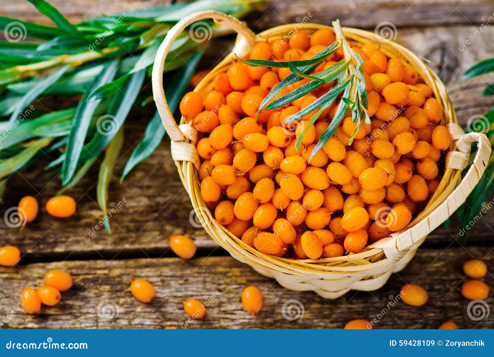 berries of an organic sea-buckthorn in a basket