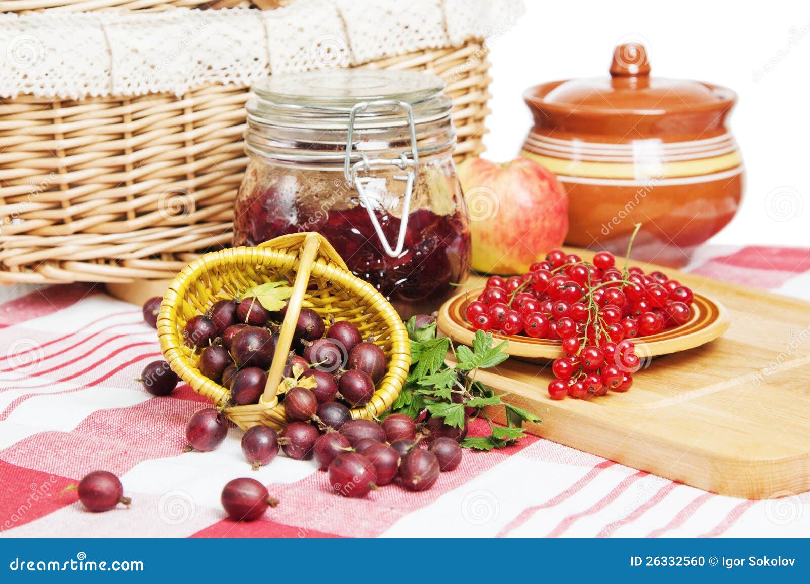 Berries of Red Currant and Gooseberry on the Table Stock Photo Image