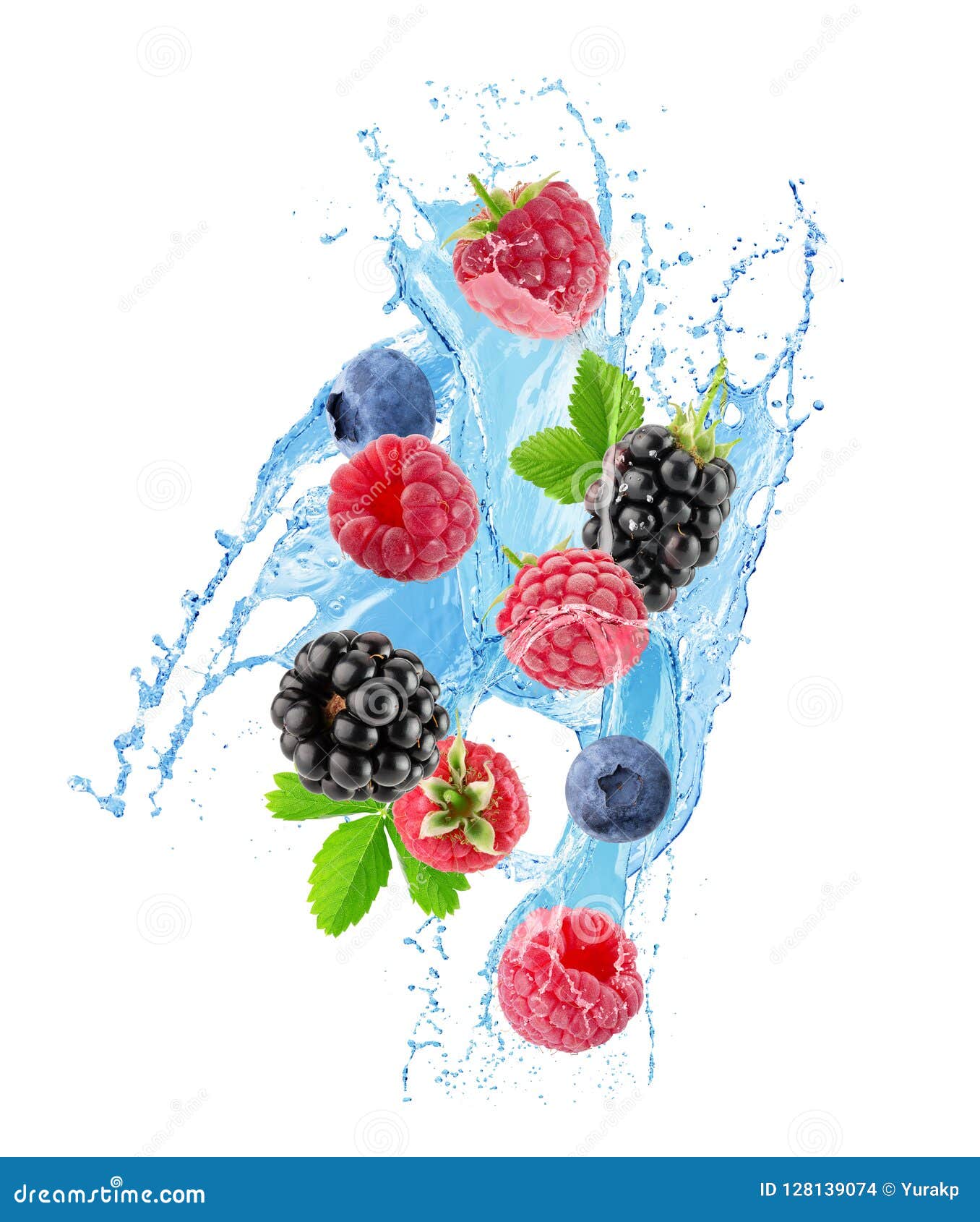 Berries in Water Splash Isolated on a White Background Stock Photo