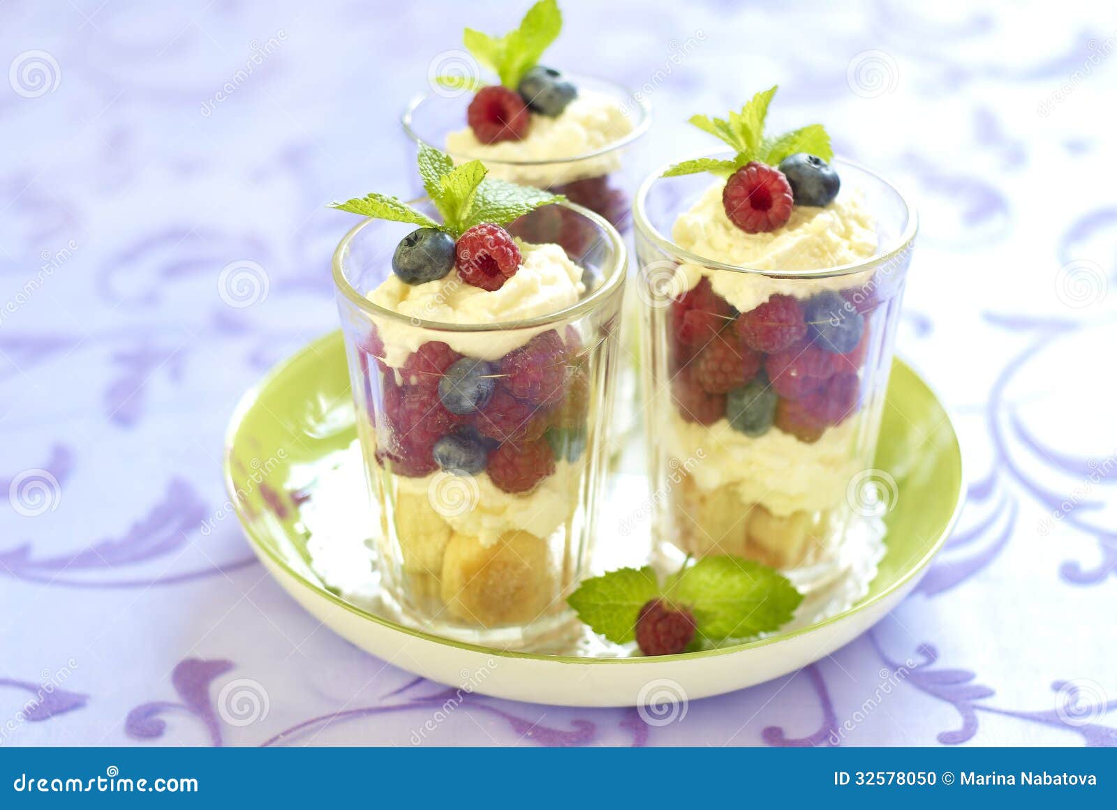 Berry Dessert with Mascarpone and Biscuit Stock Photo Image of