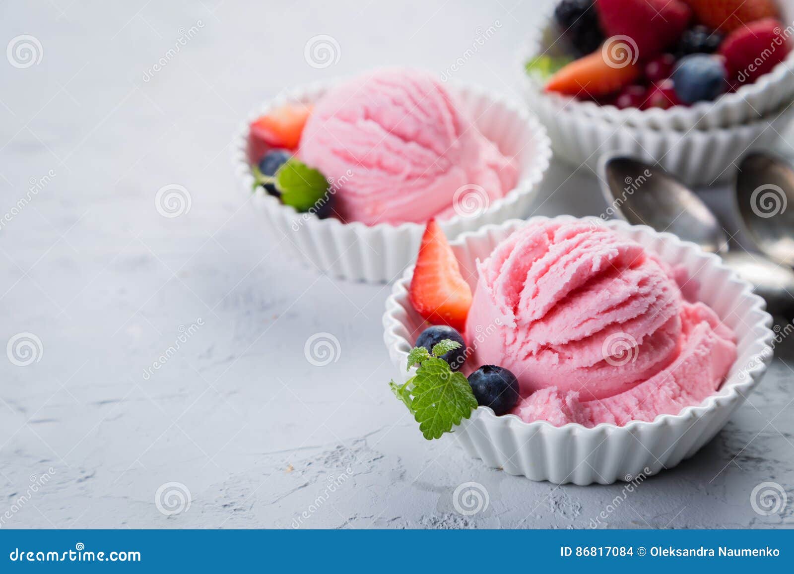 Berry Ice Cream with Fresh Fruits Stock Photo Image of sundae, fruit 86817084