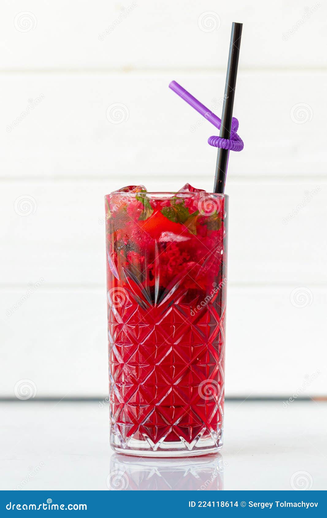 Berry Lemonade with Ice on White Background Stock Photo Image of