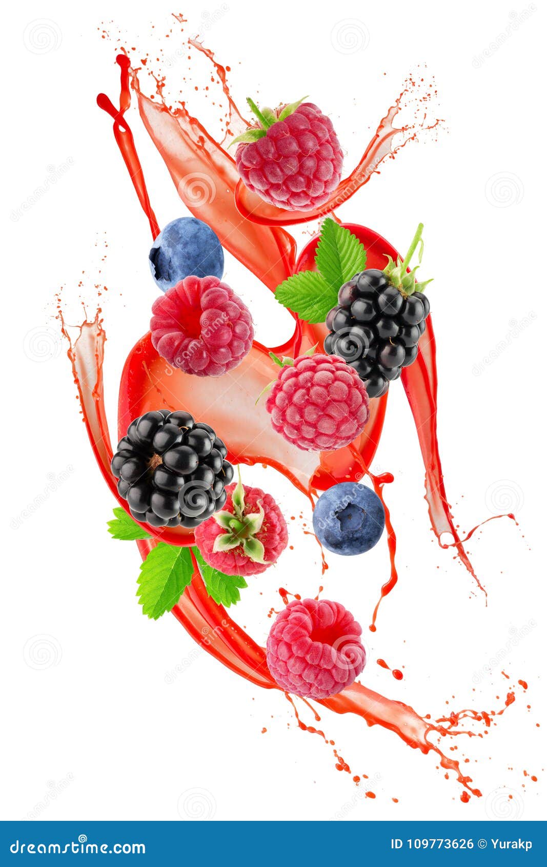 Berry Mix in Juice Splash Isolated on a White Background Stock Photo