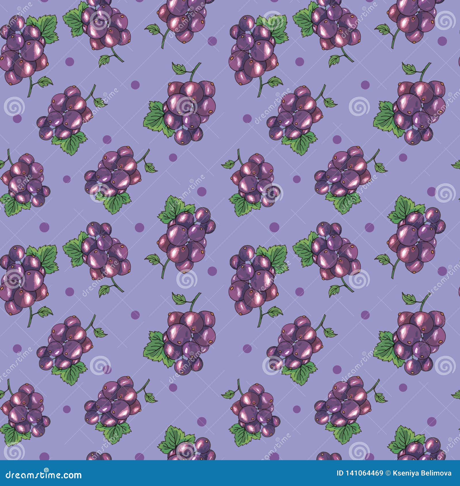 Berry Print. Seamless Pattern in Blue and Lilac Tones. Currant Berries