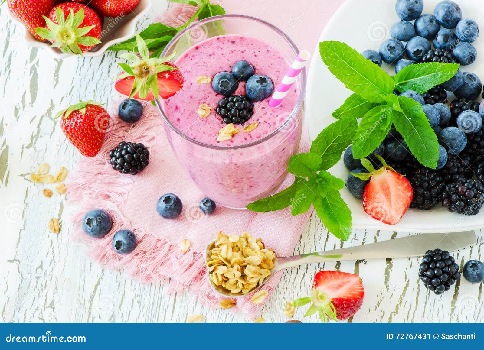 berry smoothie, healthy summer detox yogurt drink, diet or vegan