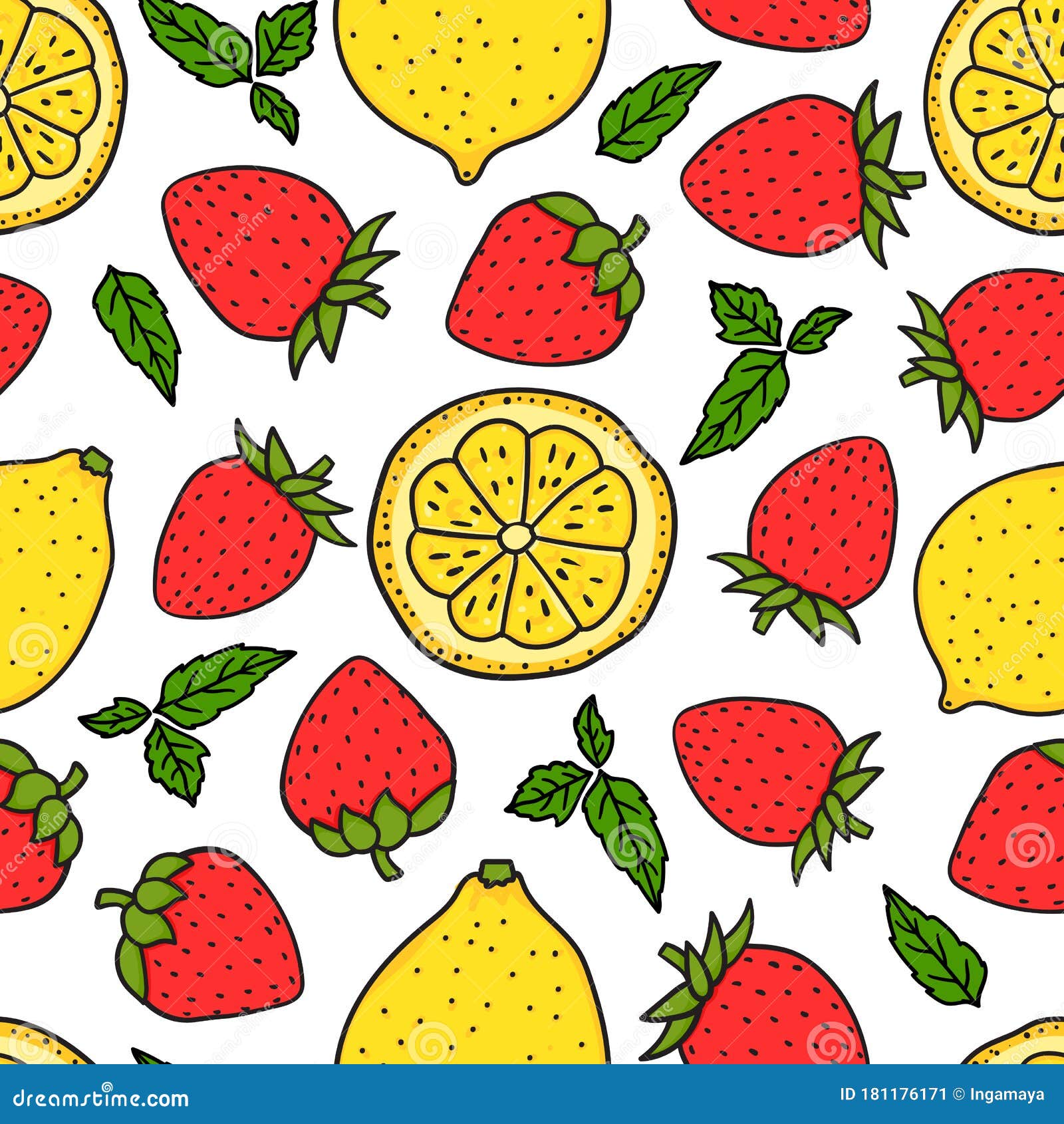 Berry Strawberry and Lemon with a Round Slice. Seamless Pattern Texture