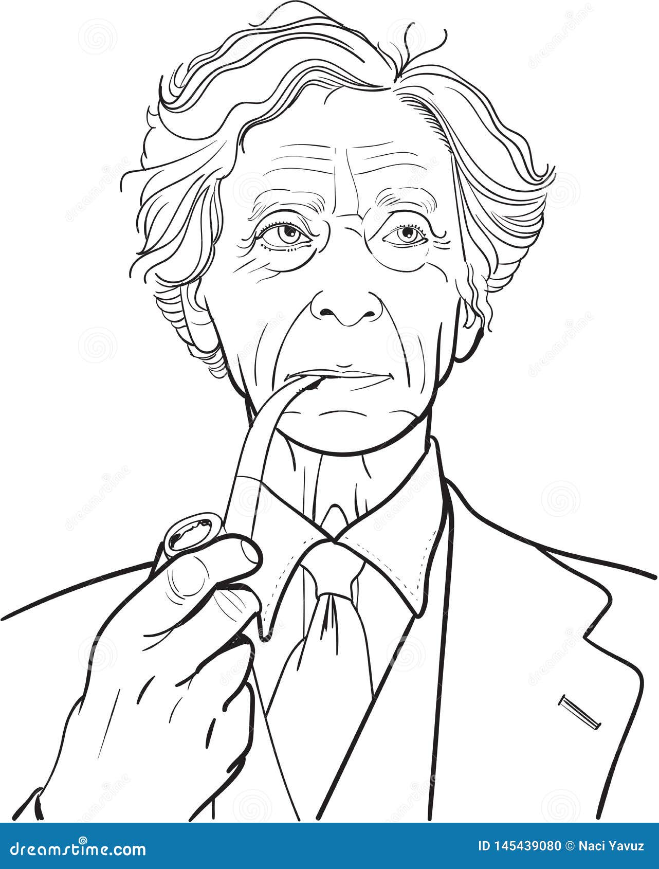 Bertrand Russell Portrait in Line Art Illustration Stock Vector 