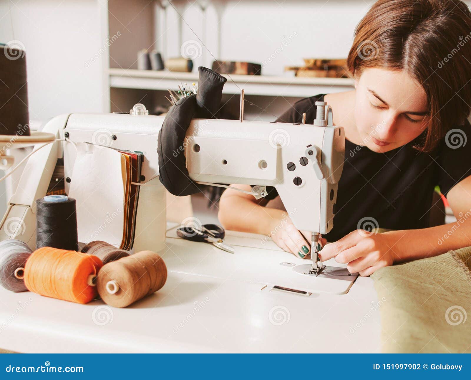 Bespoke Service Seamstress Threading Needle Stock Photo Image of