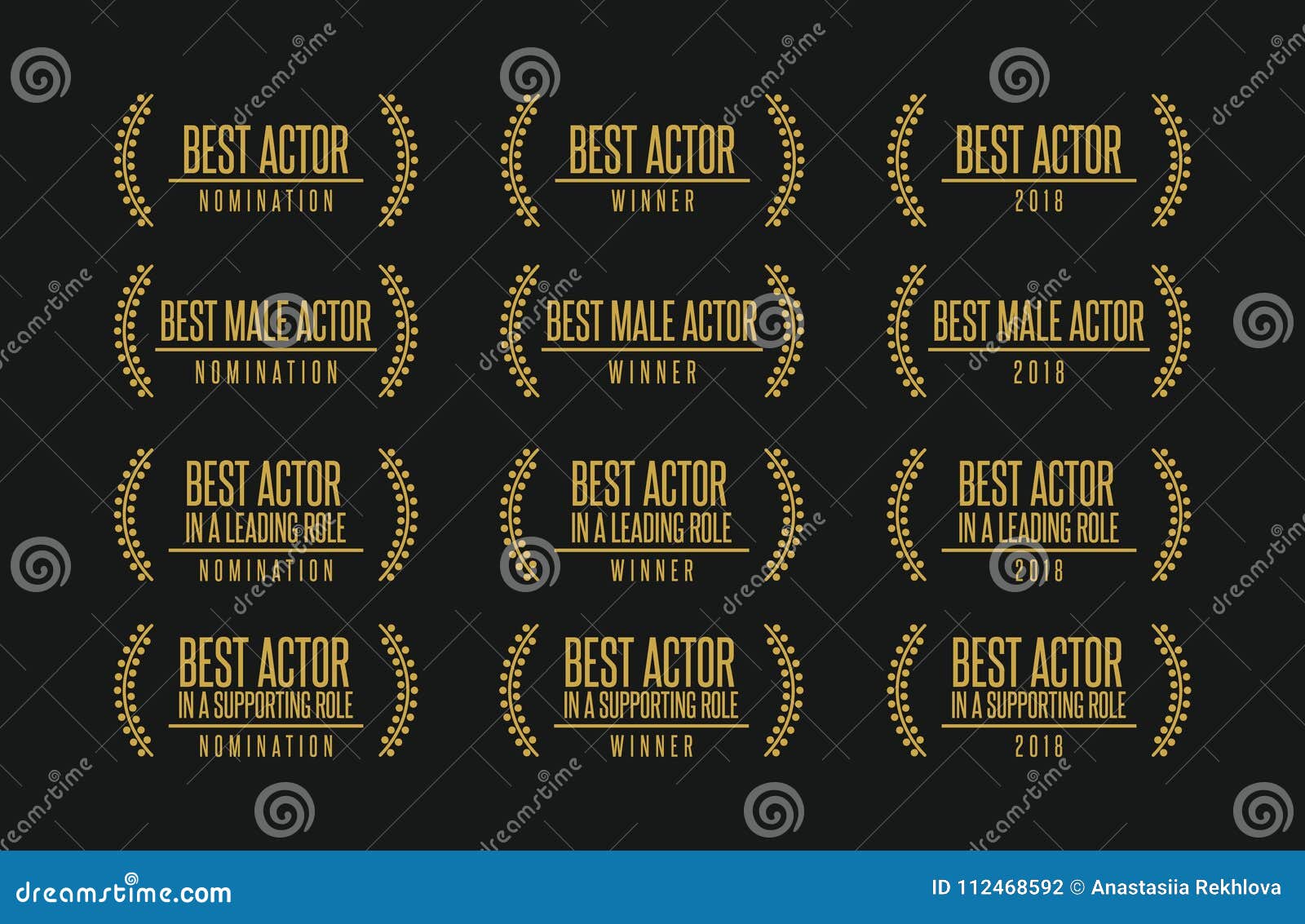 Best Actor Movie Award Winner Logo Set Stock Vector Illustration of