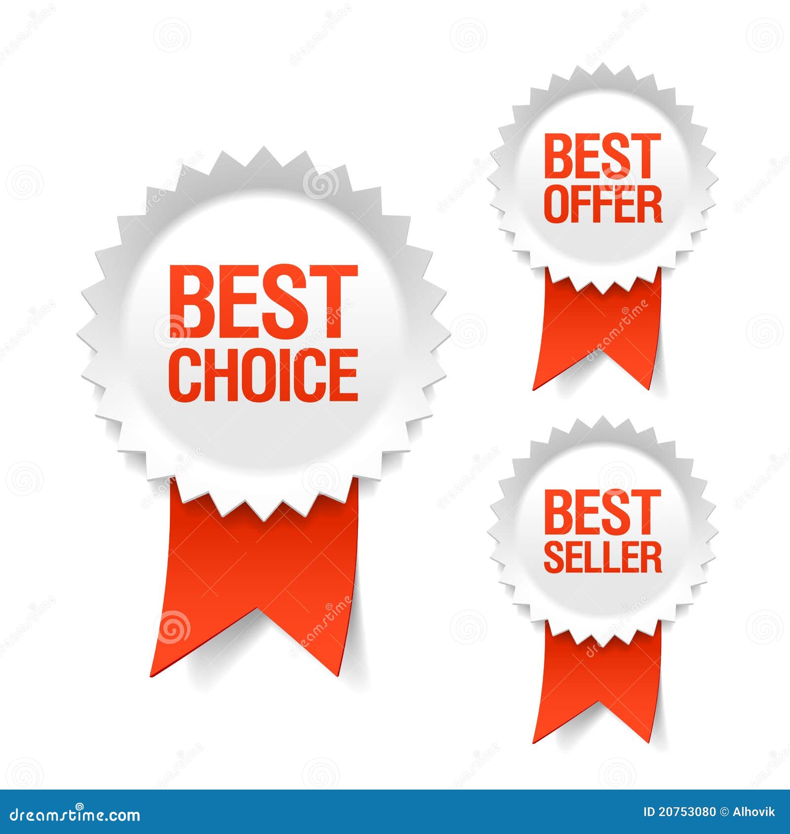 best choice, offer and seller labels with ribbon