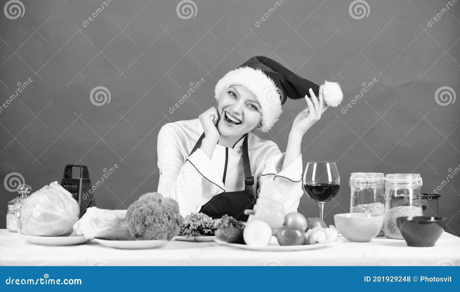 Best Christmas Recipes of Perfect Housewife. Woman Chef Santa Hat ...