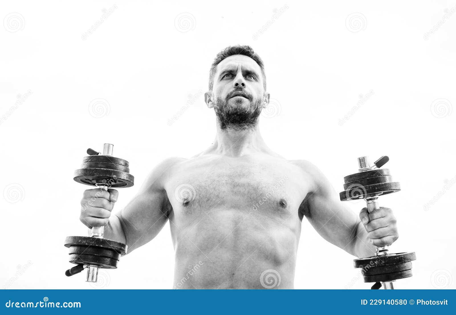 Best Muscular Man Exercising Barbell. and Sport Equipment Stock Photo - Image of clothes, morning: 229140580