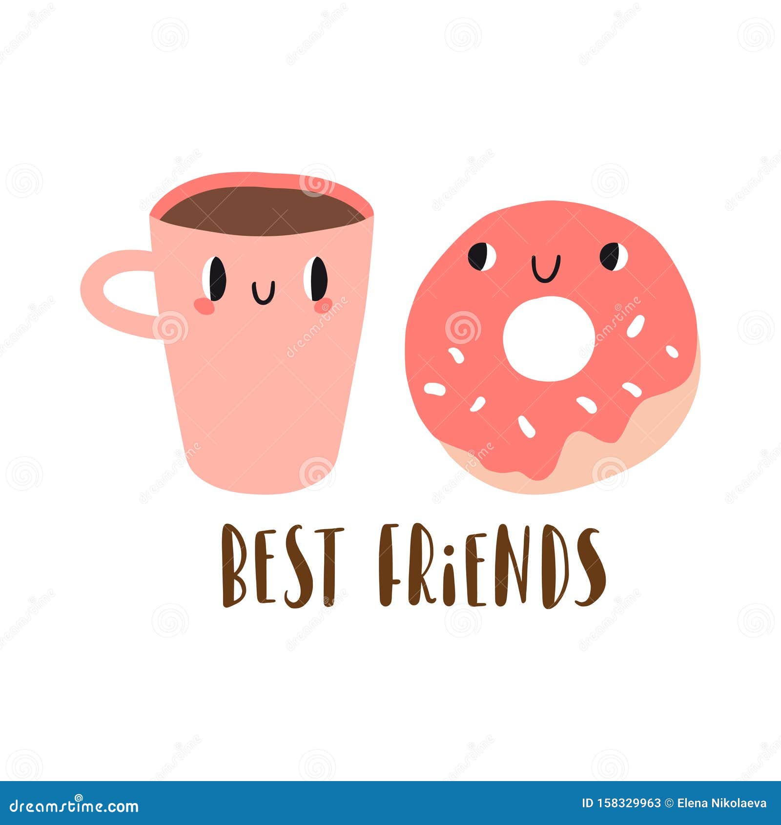 Best Friends: Cartoon Donut and Cup of Coffee Stock Vector - Illustration  of icon, face: 158329963