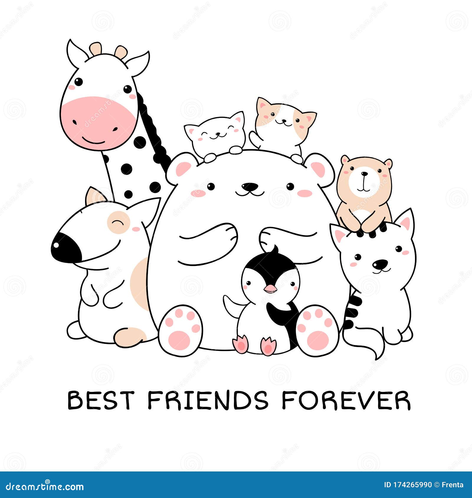 Best Friends Forever. Group of Cute Animals in Kawaii Style Stock Vector - Illustration of forever, friend: 174265990 Best Friends Forever. Group of Cute Animals in Kawaii Style Stock Vector - Illustration of forever, friend: 174265990