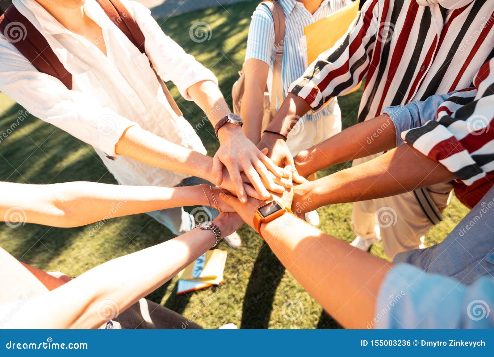 Hands of Groupmates Lying One on Another. Stock Photo - Image of ...