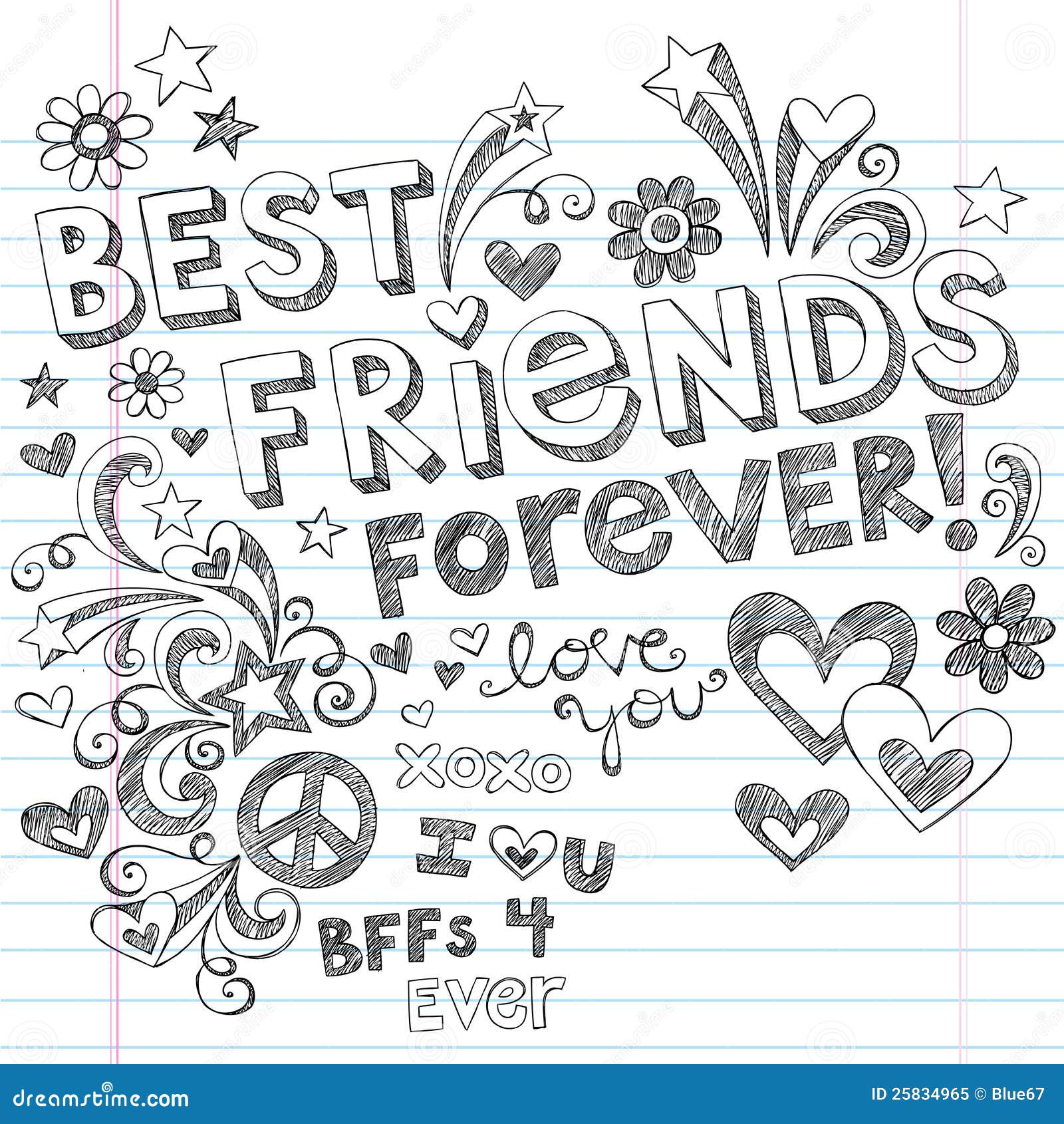 Best Friends Forever Sketchy Notebook Doodles Stock Vector ...