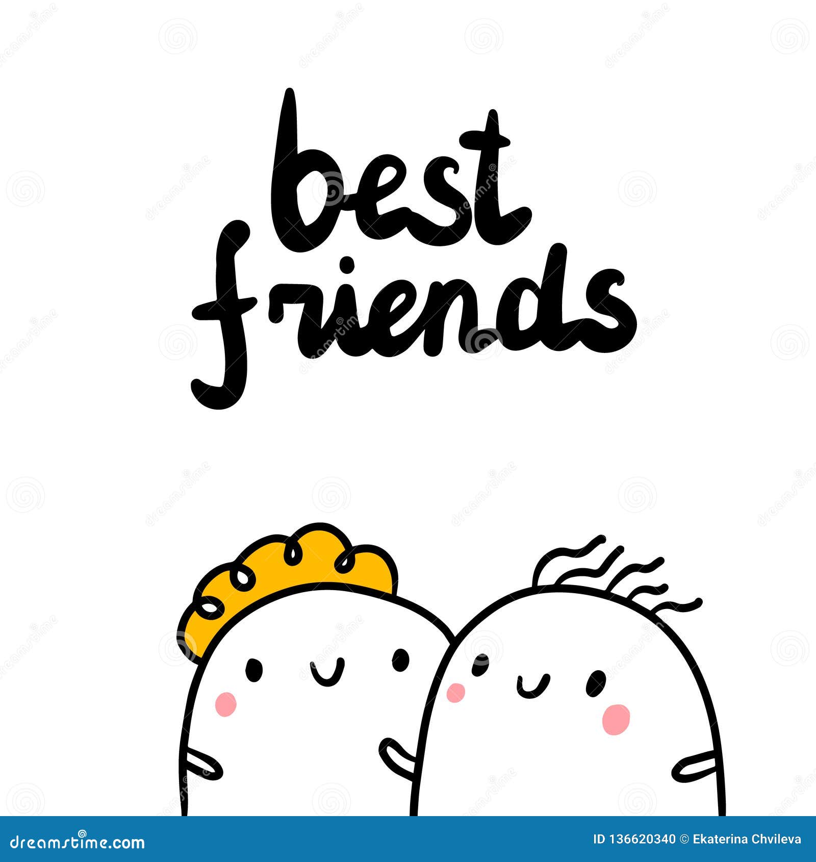 Best Friends Hand Drawn Illustration with Cute Female Friendship Stock