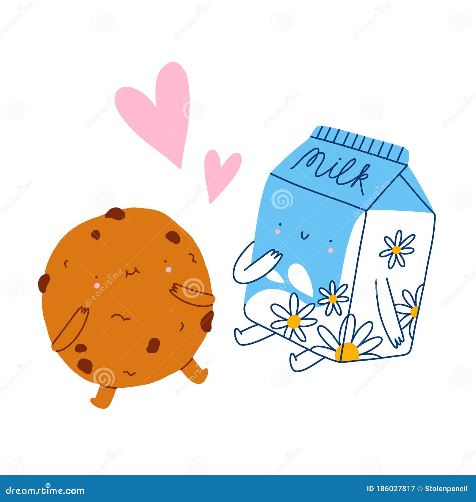 Download Best Friends, Milk And Cookie, Cartoon Vector Characters Stock Vector - Illustration of dessert ...