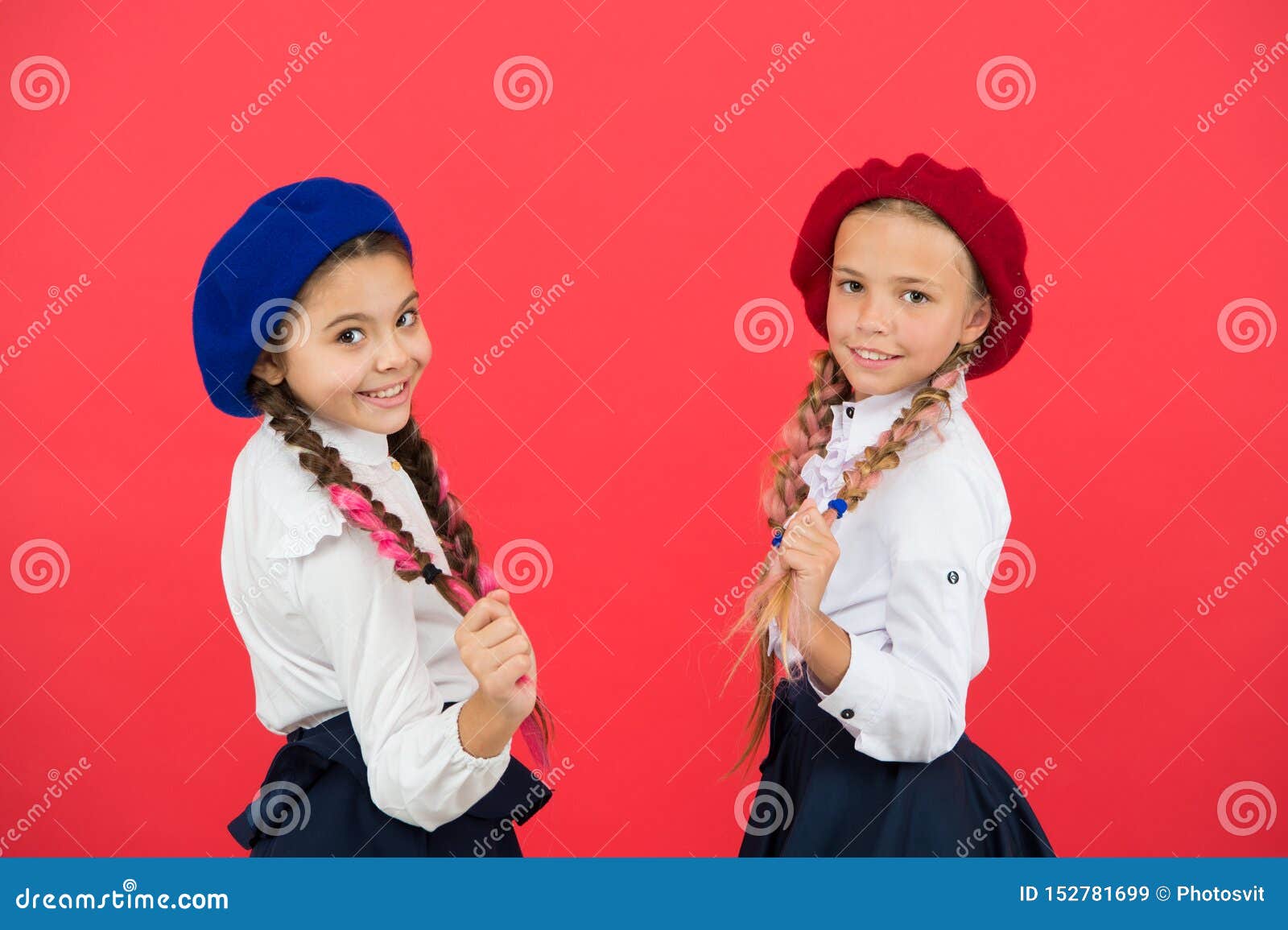 Best Friends. Schoolgirls Wear Formal School Uniform. Children Beautiful  Girls Long Braided Hair Stock Image - Image of education, children:  152781699