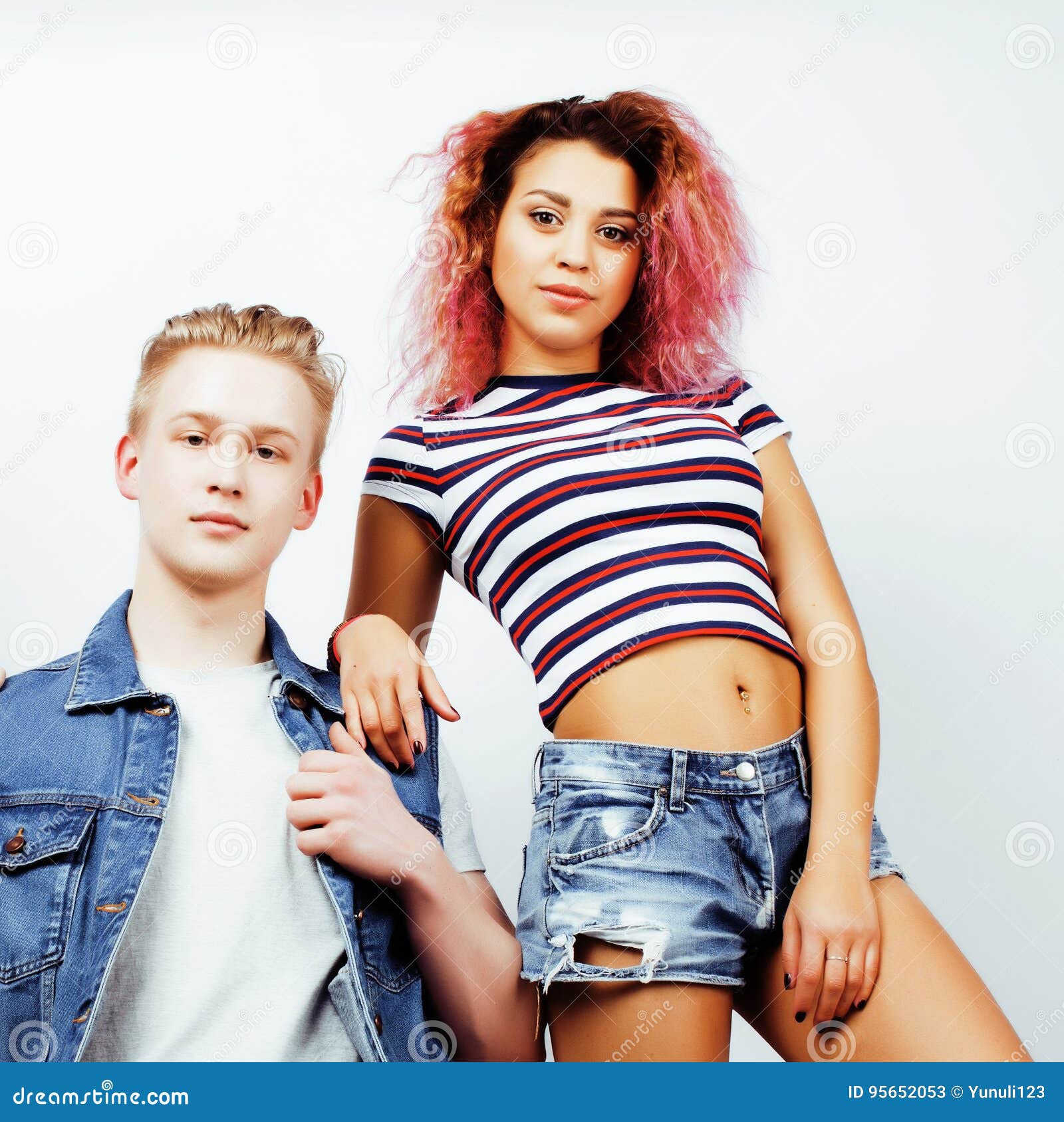 Best Friends Teenage Girl And Boy Together Having Fun Posing Emotional On White Background Couple Happy Smiling Stock Image Image Of Beauty Casual