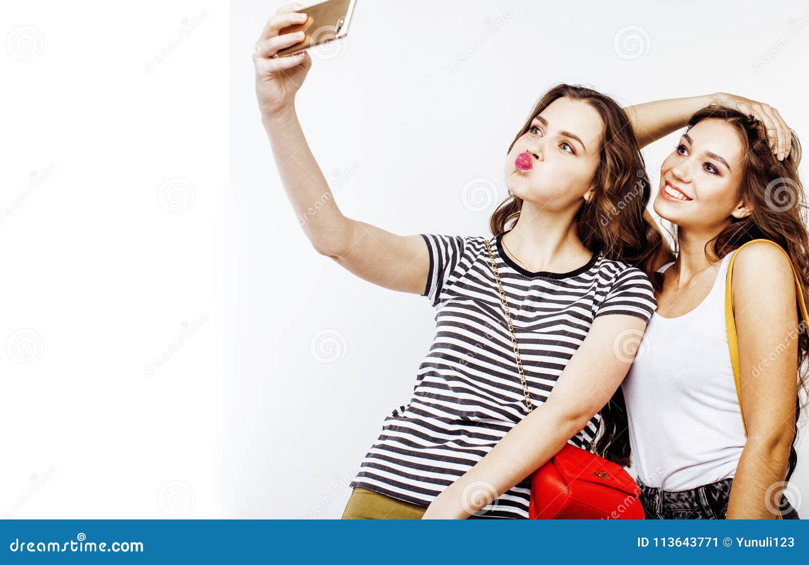 Best Friends Teenage Girls Together Having Fun Posing Emotional Stock