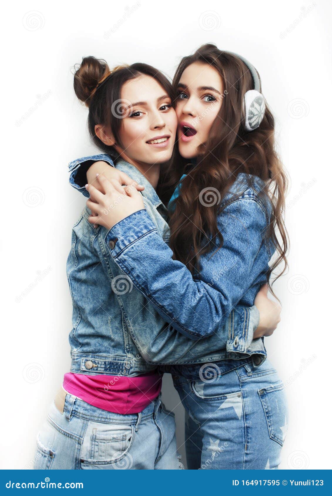 Best Friends Teenage Girls Together Having Fun, Posing Emotional ...