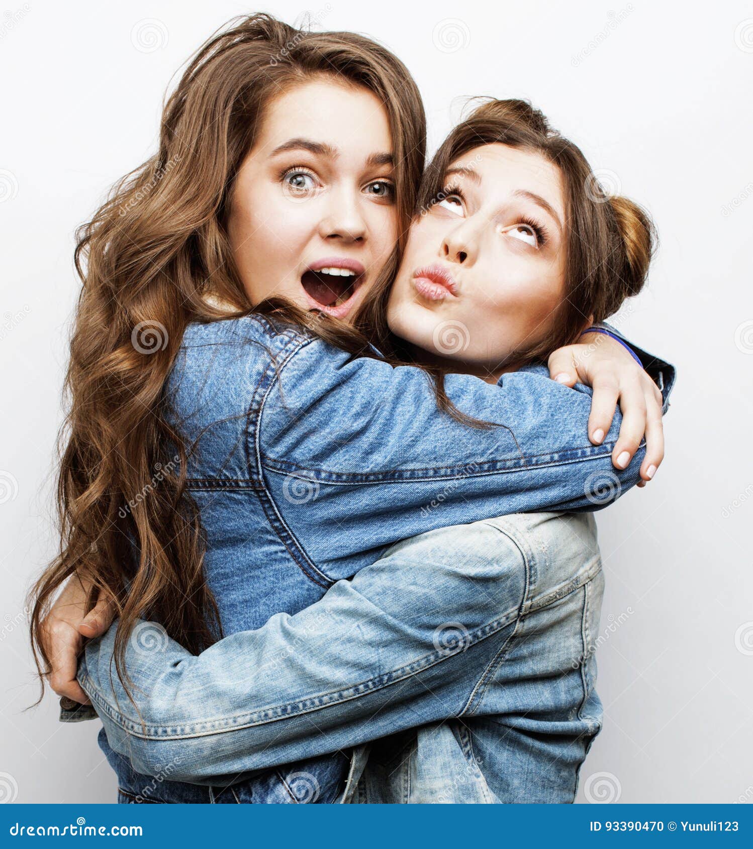 Best Friends Teenage Girls Together Having Fun, Posing Emotional ...