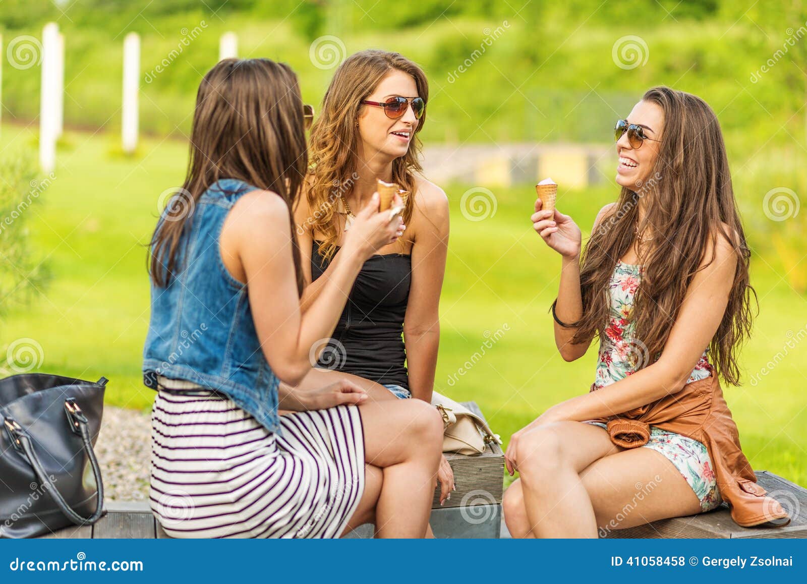 Â the Best Friends. Three Beautiful Woman Eating Ice Cream Stock ...