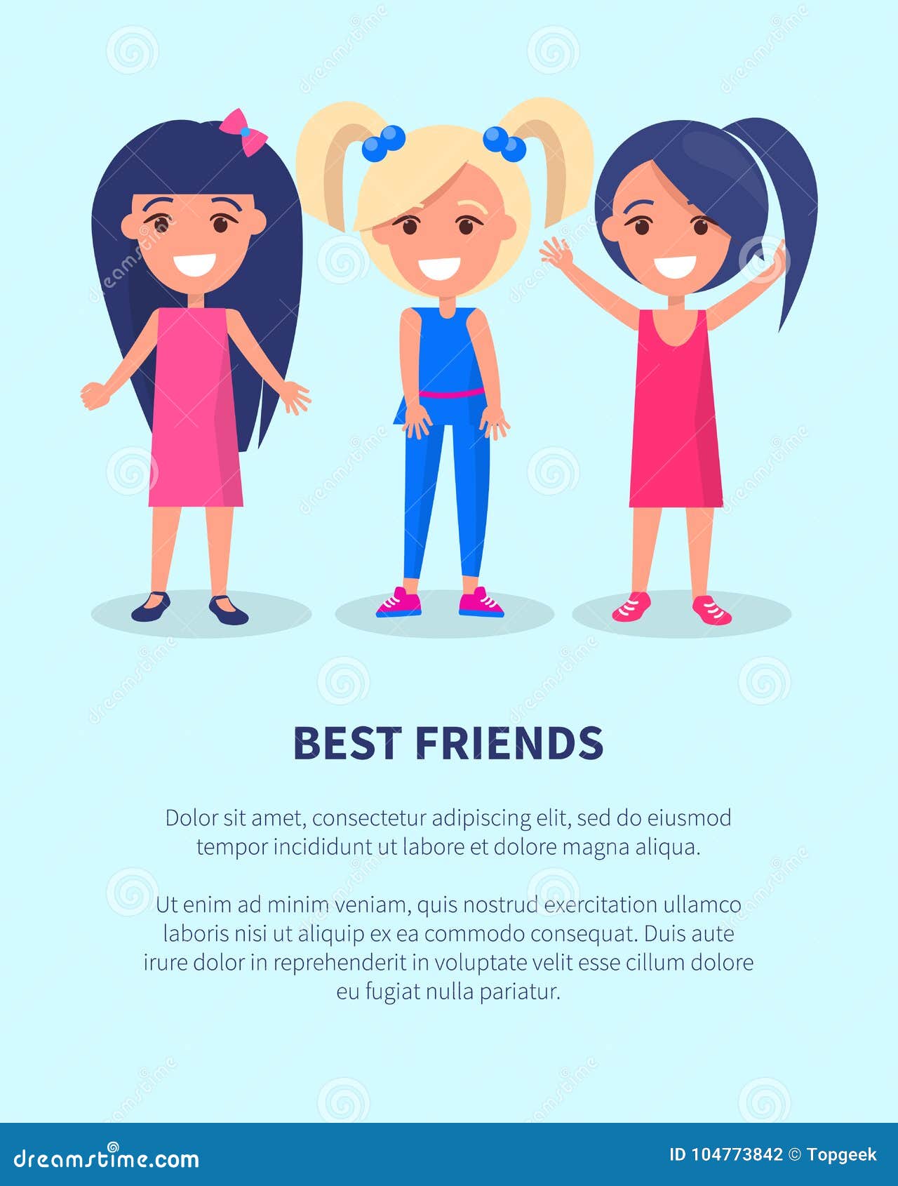 Best Friends Three Girls Poster of Active Females Stock Vector ...