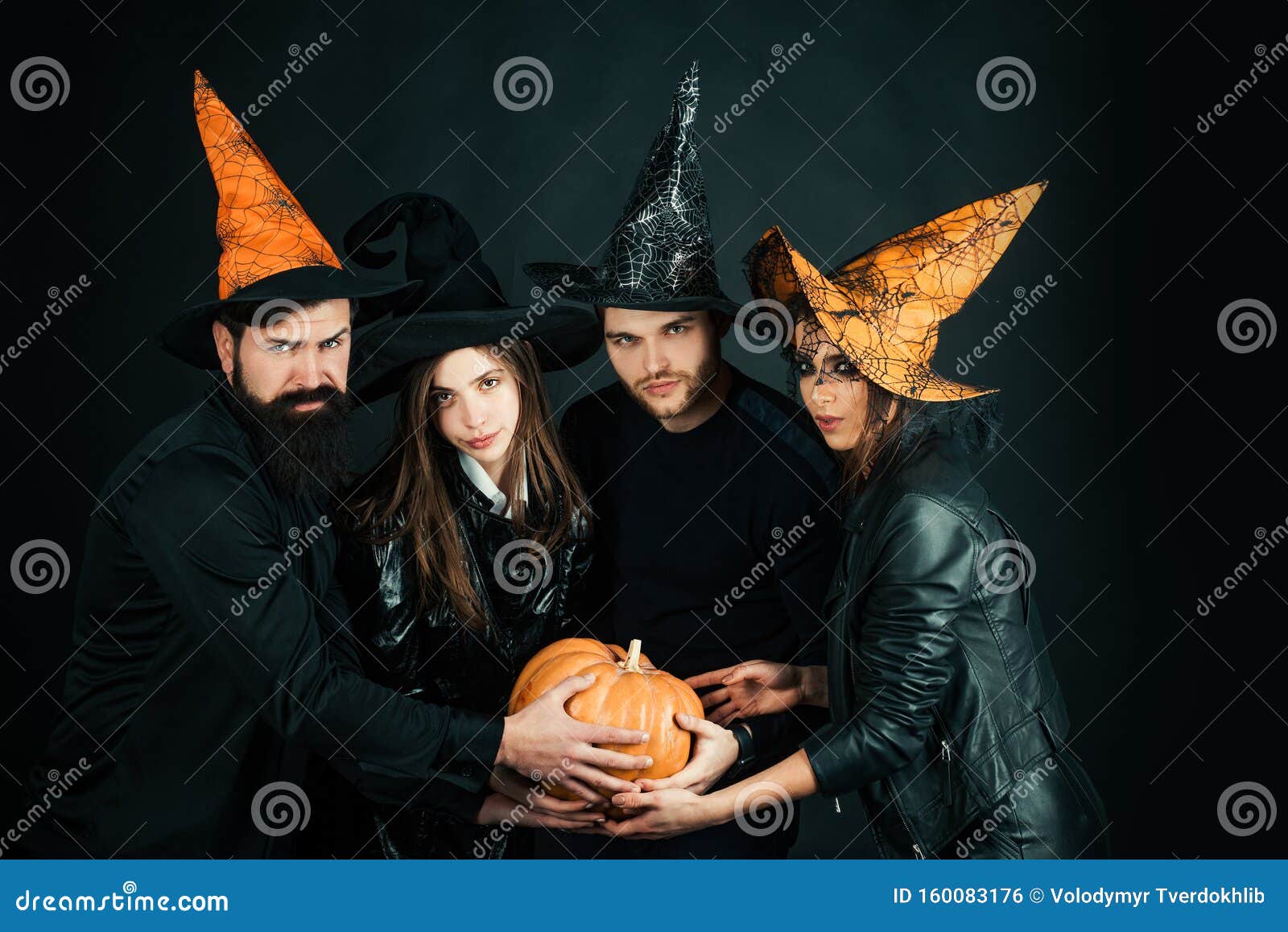 Best Ideas for Halloween. Group Posing with Pumpkin. Fashion Glamour ...