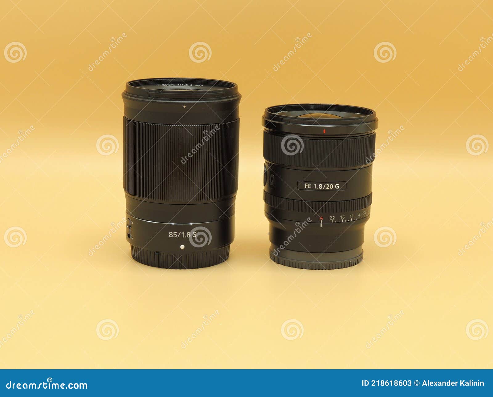 the best portrait lens is nikon nikkor z 85mm f1. 8 s black and the best wide angle lens is sony fe 20mm f1.8 g black on a yellow