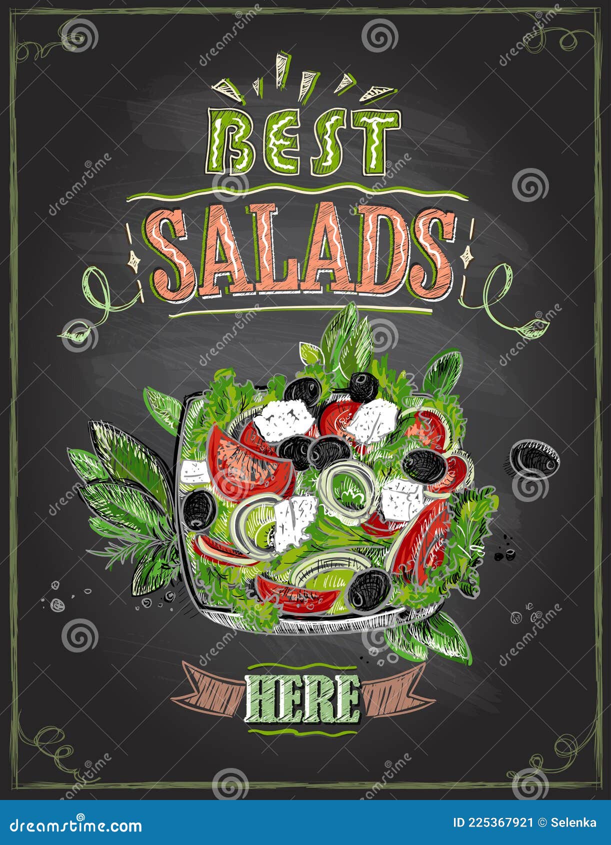 best salads here, chalkboard menu with greek salad