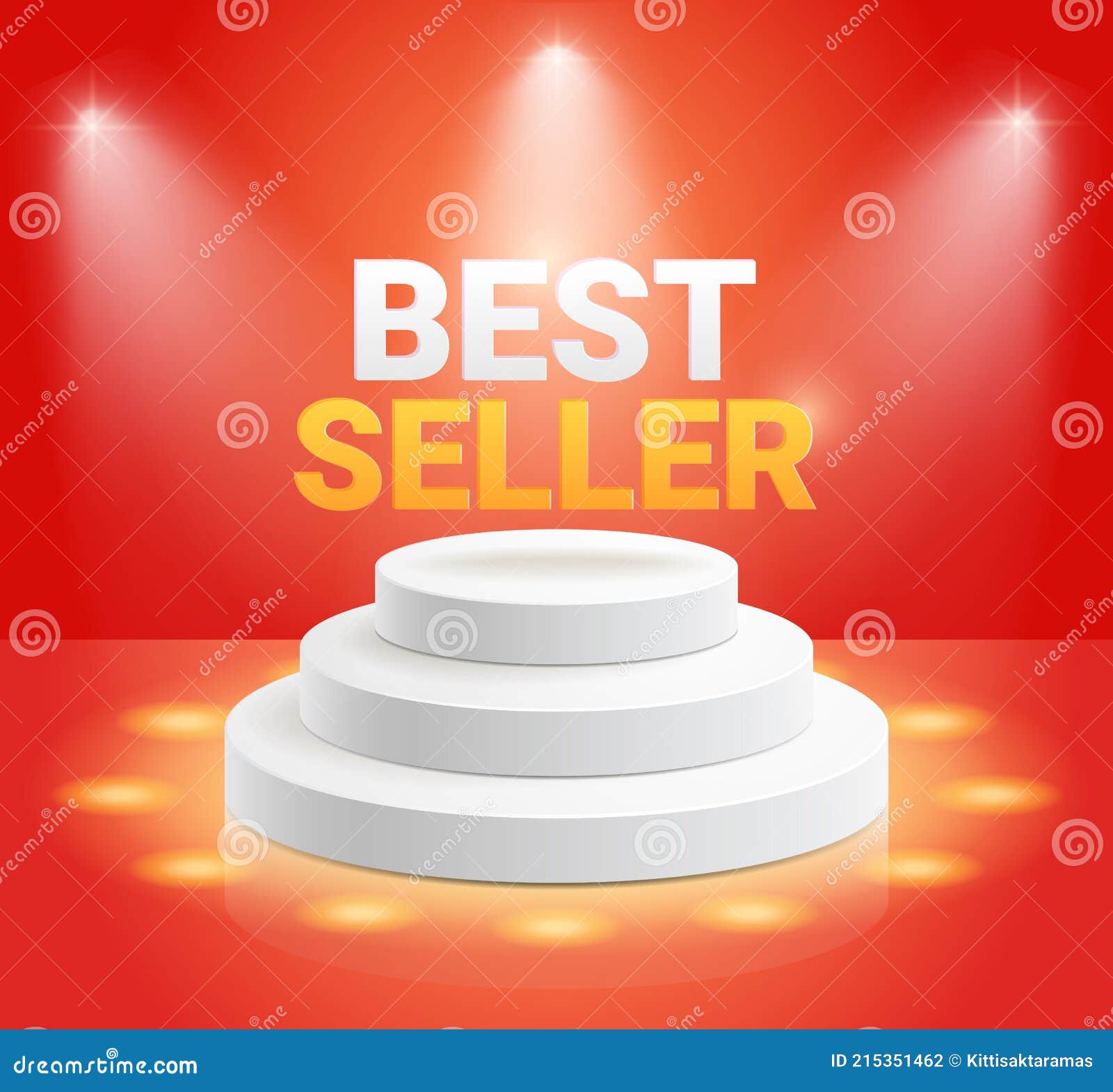 Best Seller Display Stand Podium with Spotlight Vector Illustrations