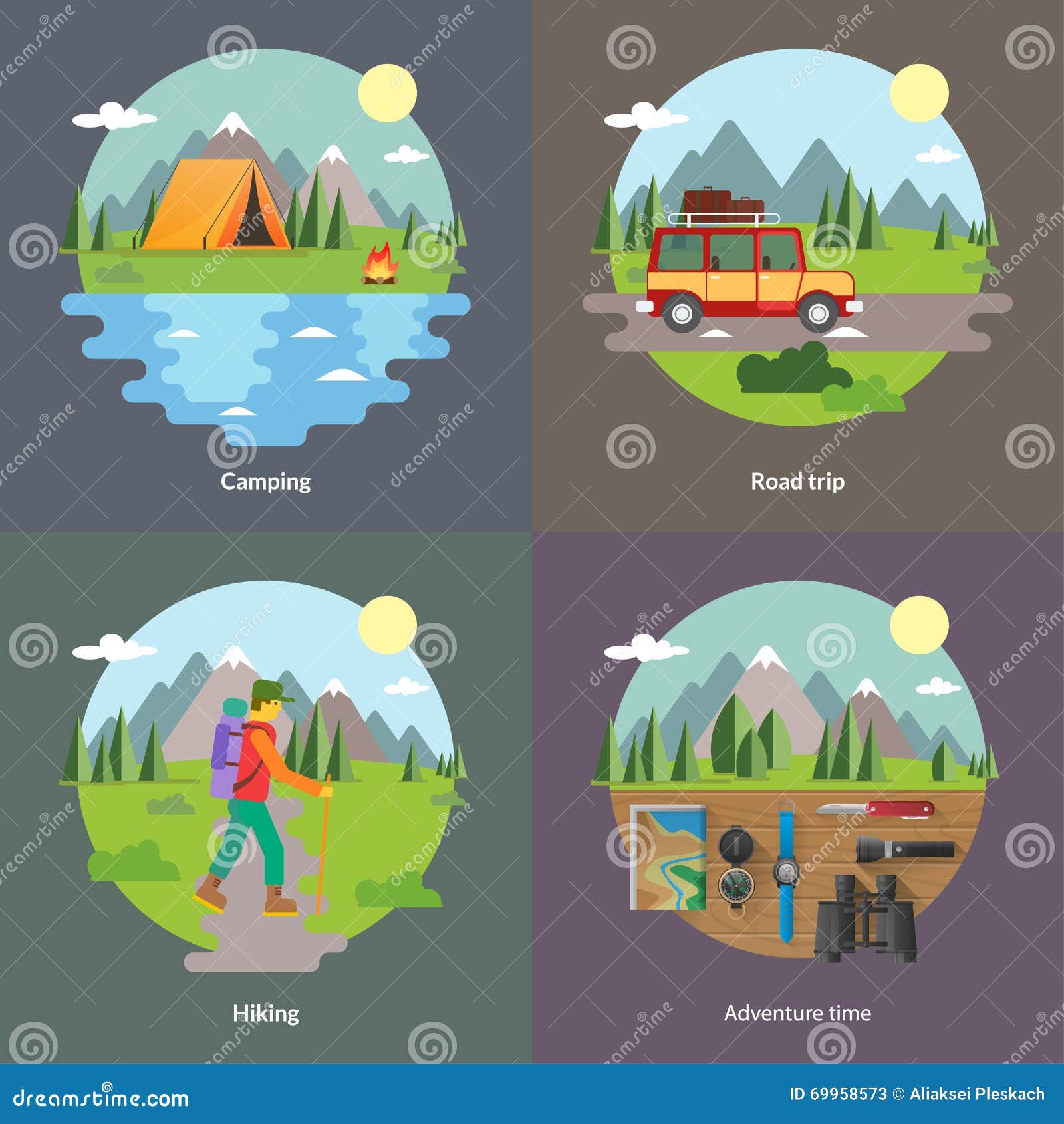 best trips and camping for unforgettable journey 4 flat square icons