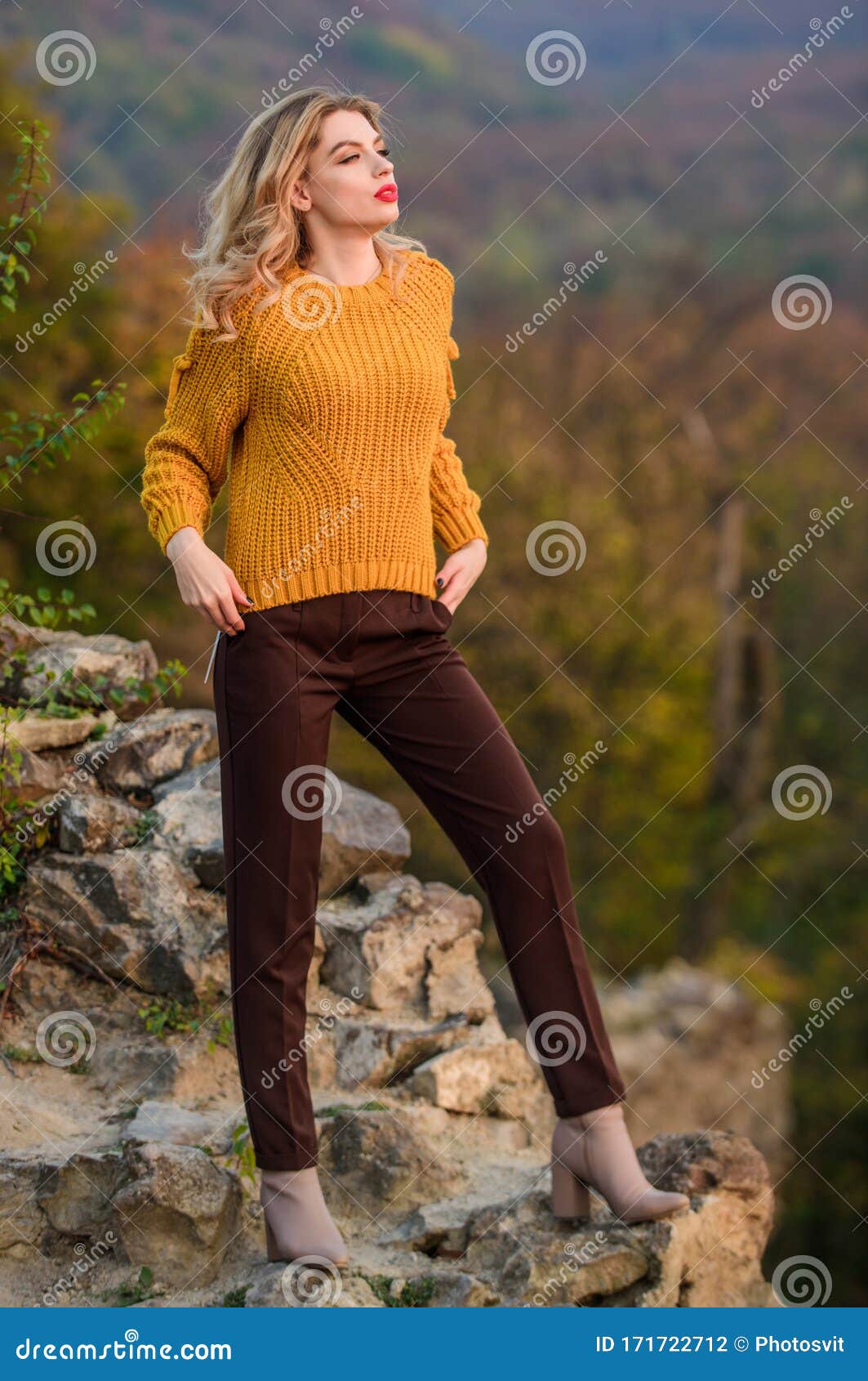 Best Way To Escape from the City. Fashion Model in Knitted Sweater ...