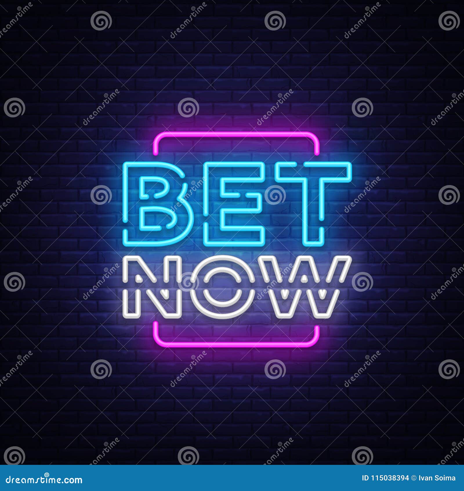 bet now neon sign . light banner, bright night neon sign on the topic of betting, gambling