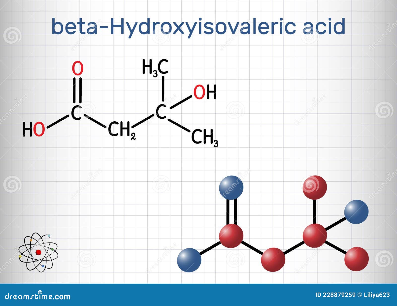 beta-hydroxy beta-methylbutyric acid, hmb, beta-hydroxyisovaleric acid molecule. it is indicator of biotin deficiency, leucine